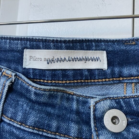 Anthropologie Picro Slim Straight Jeans Womens 32 Distressed Blue Stretch - Picture 2 of 9